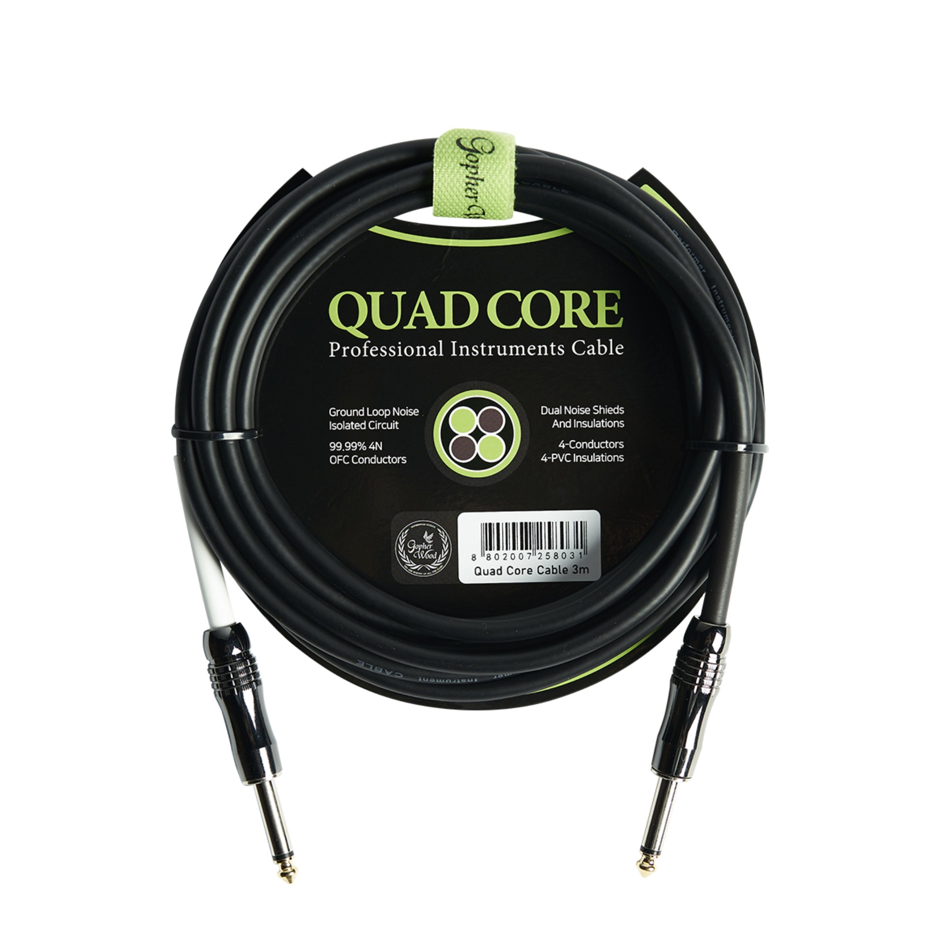 GOPHERWOOD 고퍼우드 Quad Core Cable 3M 기타/베이스 케이블
